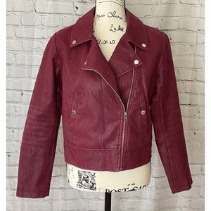 Miami Women’s Burgundy Faux Leather Moto Jacket (Size S)